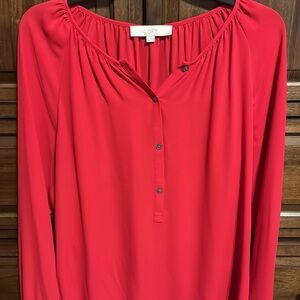 LOFT Red Relaxed Buttoned Blouse